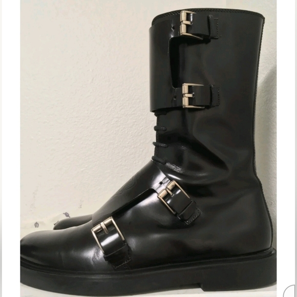 Mens gucci black leather moto boots